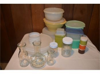 (#148) Vintage Tupperware Assortment And Glass Vases