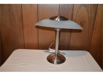 (#133) Oval Glass Shade Chrome Base Desk Lamp 18'H