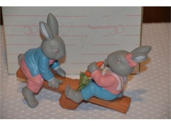 (#56) Department 56 Easter Porcelain Teeter Totter Figurine Bunny With Box