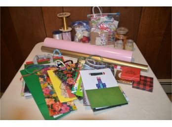 (#199) Assortment Of Gift Wrapping Bags, Roll Of Paper, Ribbon