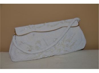 (#106) Vintage White Beaded Evening Handbag