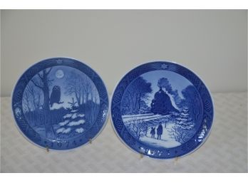 (#39) Royal Copenhagen 'Going Home For Christmas 1973' And  'Winter Twilight 1974' Decorative Plates