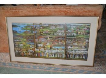 (#27) Framed Poster Of Roslyn Harbor Old Town 1680 Size 44x24.5 - Glass Cracked