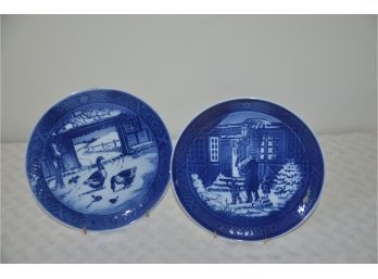 (#43) Royal Copenhagen 'In The Old Farmyard 1969' And 'Christmas Shopping 1994' Decorative Plates