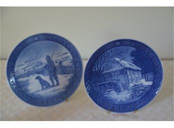 (#41) Royal Copenhagen 'Immervad Bridge 1977' And 'Vibaek Water Mill 1976' Decorative Plates