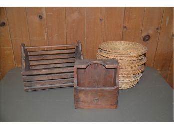 (#3) Wicker Plates 18, Wood Basket, Letter Box