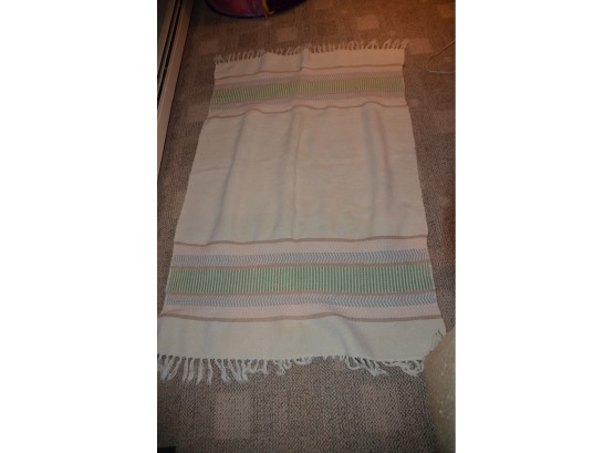 (#48) Cotton Pastel, Off White Colored Throw Rug With Fringe 41x58