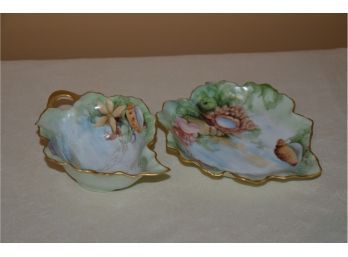 (#22) Vintage Z.S. & Co. Hand Painted Gold Trim Grbavarai Candy Bowl And Plate Z.S &co. Very Pretty