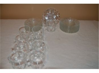 (#31) William Sonoma France Glass Dessert Set (12 Plates, 10 Saucers, 9 Hot / Cold Cups)