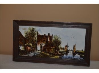 (#67) Tile Framed Dutch Scene 13x7