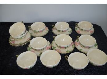 Franciscan 'Desert Rose' Cup And Saucers Earthenware - 5 Saucers And 10 Cups (4 Saucers  2 Cups Chipped)