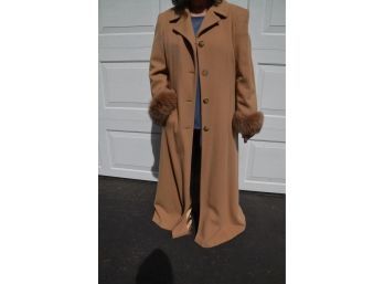 Wool Beige Long Coat Fur Cuffs Marvin Richards 54'Long