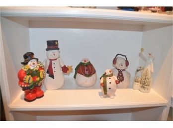 (#119) Ceramic And Wood Assortment Of Snowman