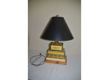 (#25) Cigar Box Table Lamp Black Gold Undertone Shade - Works