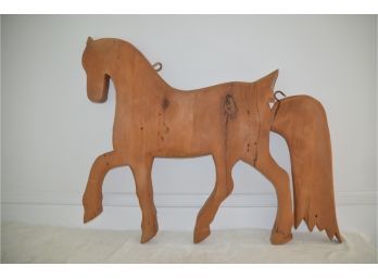 (#33) Large Wood Carved Horse Wall Hanging 36'wide - See Details