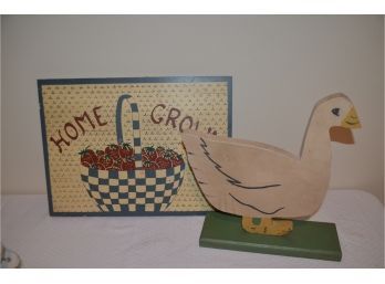(#15) Wood Standing Duck Decor And Wood Plaque 'Home Gown' 15x11