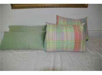 (#89) Ralph Lauren Decorative Poly Wedge Pillow (2) Long Feather Down Pillows (2) No Zippers