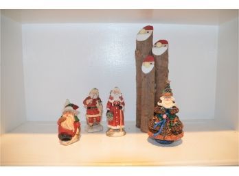 (#120) Resin Santa (one Musical), Wood Santa