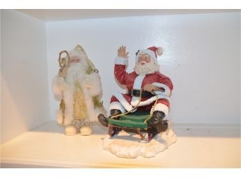 (#121) Santa On Sled 'possible Dream' Clothtique Paper Mache, All White Santa