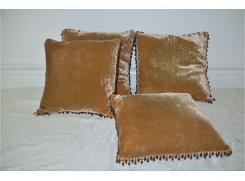 (#91) Velvet Beaded Tassel Trim Decorative Pillows (4)