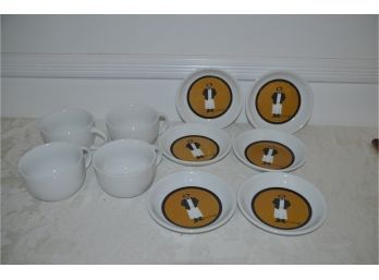 (#59) Large 4 White Porcelain Mugs / Soup, Appetizer Plates