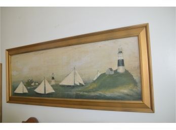 (#37) Vintage Framed Sailing Around Light House Signed David Carl Brown
