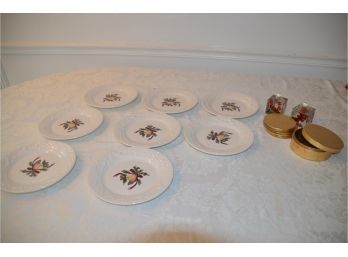 (#108) Charter Club Portugal Appetizer Plates (8) And Gold Coasters