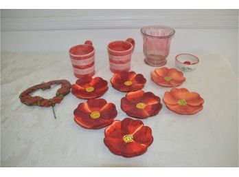 (#48) Ceramic Floral Design Plates And 2 Mugs