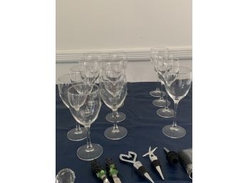 (#80) Wine Glasses (2 Sizes) Total 13 Glasses And Wine Stoppers