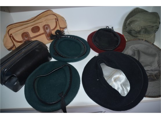 (#93) Lot Of Assortment Of Beanie Hats(4), Camping / Sun Hats(2), Toiletry Bags (2)