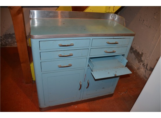 (#57) Vintage Art Deco Metal Stainless Steel Top Industrial Medical Dental Cabinet