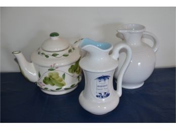 (#170) Portugal Teapot And 2 Ceramic Pitchers