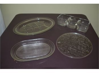 (#118) Glass Serving Pieces (3 Oval, 1 Round, Divided Serving )
