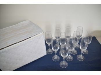 (#165) Crystal Champagne Glasses (11) With Storage Box