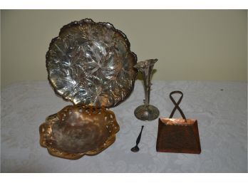 (#36) Vintage Silver-plate Platter, Candy Dish, Vase, Copper