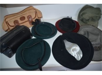 (#93) Lot Of Assortment Of Beanie Hats(4), Camping / Sun Hats(2), Toiletry Bags (2)