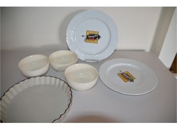 (#120) Quiche Ceramic Pan, Soup/cereal Bowls (3), Global Spain '97