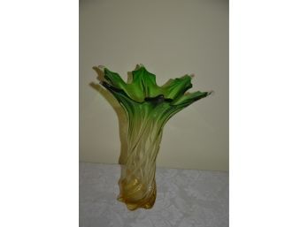 (#27) Venice Custom Hand Blown Glass Vase Multi Yellowgreen - One Chip On Edge