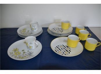 (#167) Porcelain Seymour Mann 'Country Casual' Lunch Set (4 Plates And 2 Cups) Other Set 5 Plates And 5 Cups)