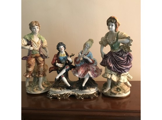 (035) 3 Piece Callodimonte Victorian Statue With Boy And Girl Figurines