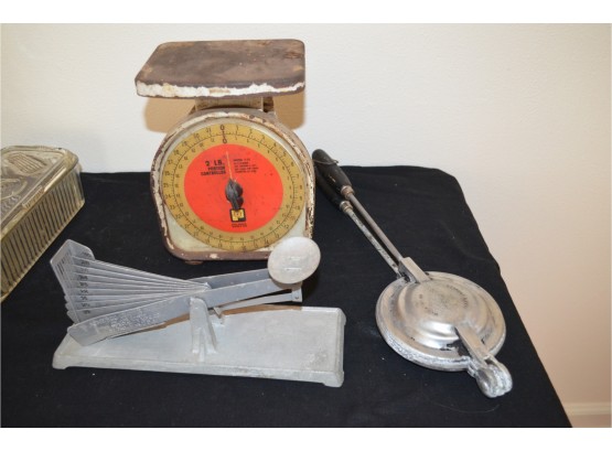 Antique Scale, Egg Weigher And Sandwich / Crepe Mold