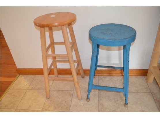 2 Stools (metal And Other Wood)
