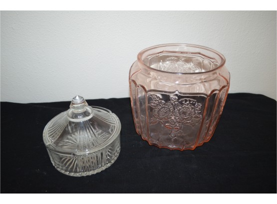 Depression Glass And Covered Candy Dish