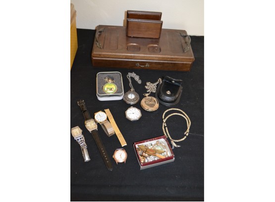Assortment Of Pocket Watches, Wrist Watches And Mens Jewelry Box