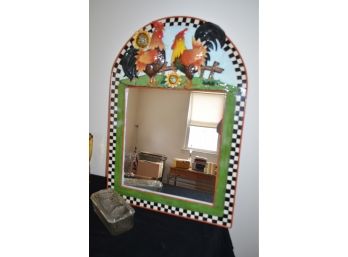 Tin Rooster Mirror And Vintage Refrigerator Covered Glass