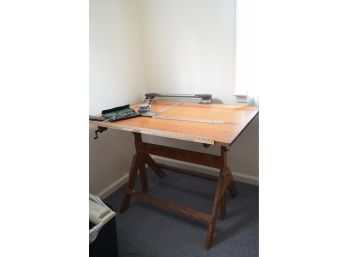 Vintage Drafting Table With Bruning Drafting Machine Arm With Drafting Tool Set