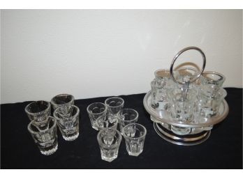 Vintage Stainless Cordial Glass Carousel Holder And Glass Bar Ware