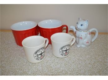 Mugs, 2 Large Soup Cups, 1 Cup Tea Pot