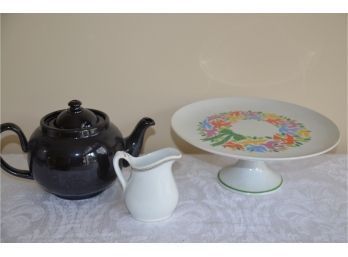 (#213) Pedestal Cake Plate, Milk Pitcher Grindley Hotelware England, Tea Pot