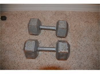 (#180) Pair Of Cast Iron Hex Dumbbell 35lbs Weights
